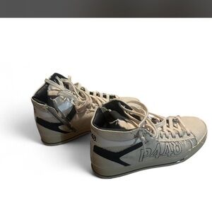 P448 Women's High-Top Sneakers in Beige with Black Accents